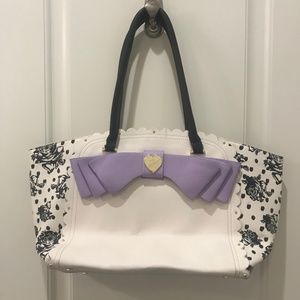 Betsey Johnson Black/White Floral Purple Bow Tote